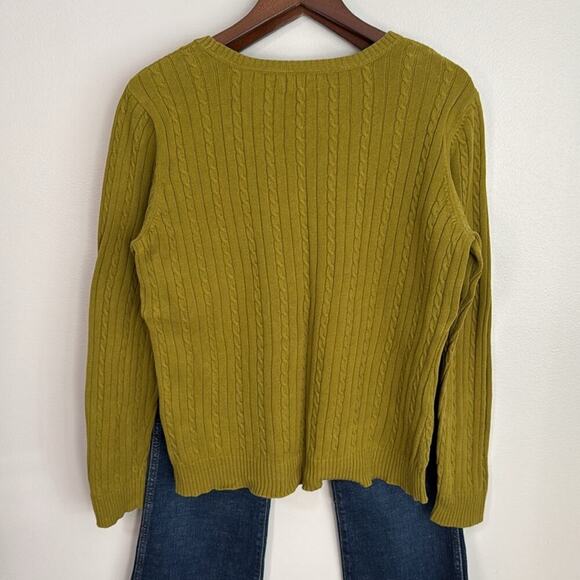 Izod Lime Green Cable Knit Crew Neck Sweater Size XL - Picture 2 of 5